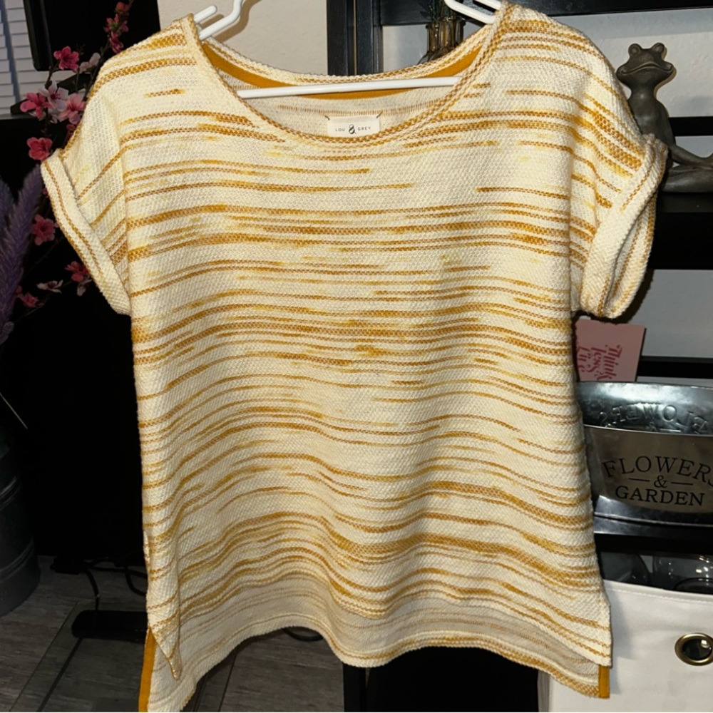 Lou & Grey relaxed fit sweater with cuffed short sleeves and hi/lo hemline